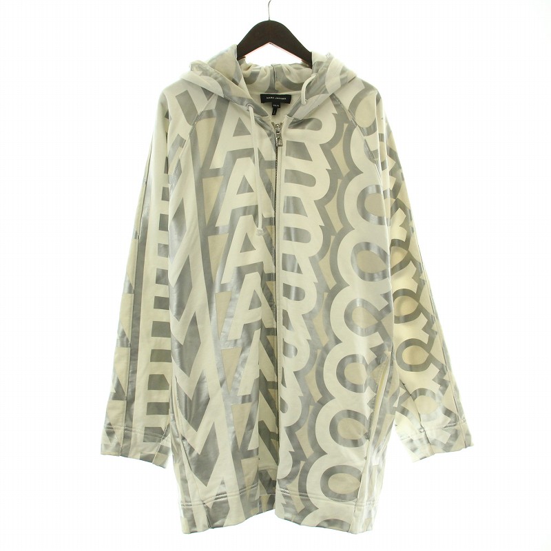 マークジェイコブス パーカー モノグラム フーディ 総柄 オーバーシルバー
