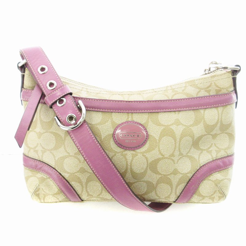 COACH ショルダーバッグ ベージュ ピンク シグネチャー柄 コーチ COACH  