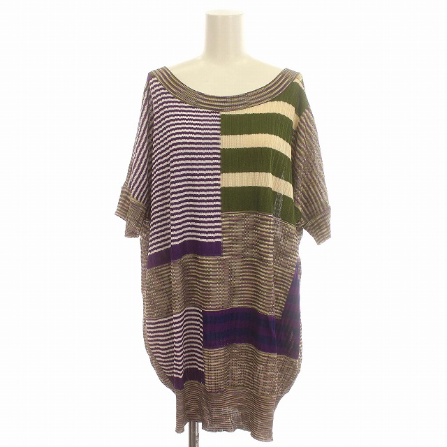 MISSONI - ミッソーニ MISSONI カットソー 半袖 ニット ボーダー M 紫 カーキ ミッソーニ MISSONI カットソー 半袖 ニット ボーダー 42 M 紫