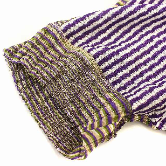 MISSONI - ミッソーニ MISSONI カットソー 半袖 ニット ボーダー M 紫 カーキ ミッソーニ MISSONI カットソー 半袖 ニット ボーダー 42 M 紫