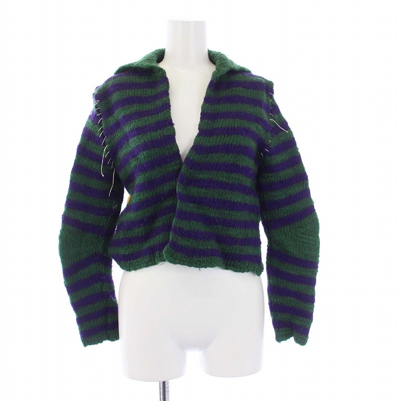 【中古】マルニ Striped Knit Cardigan ニットカーディガン 長袖 クロップド丈 ボーダー 38 S 緑 紫 CDMD0036Q0FW016 マルニ MARNI Striped Knit Cardigan ニットカーディガン 長袖