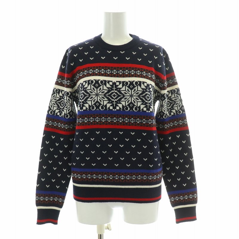エムエスジーエム MSGM ニット セーター 長袖 クルーネック フェアアイル柄 ウール 総柄 XS 紺 ネイビー マルチカラー /BB レディース エムエスジーエム MSGM ニット セーター 長袖 クルーネック