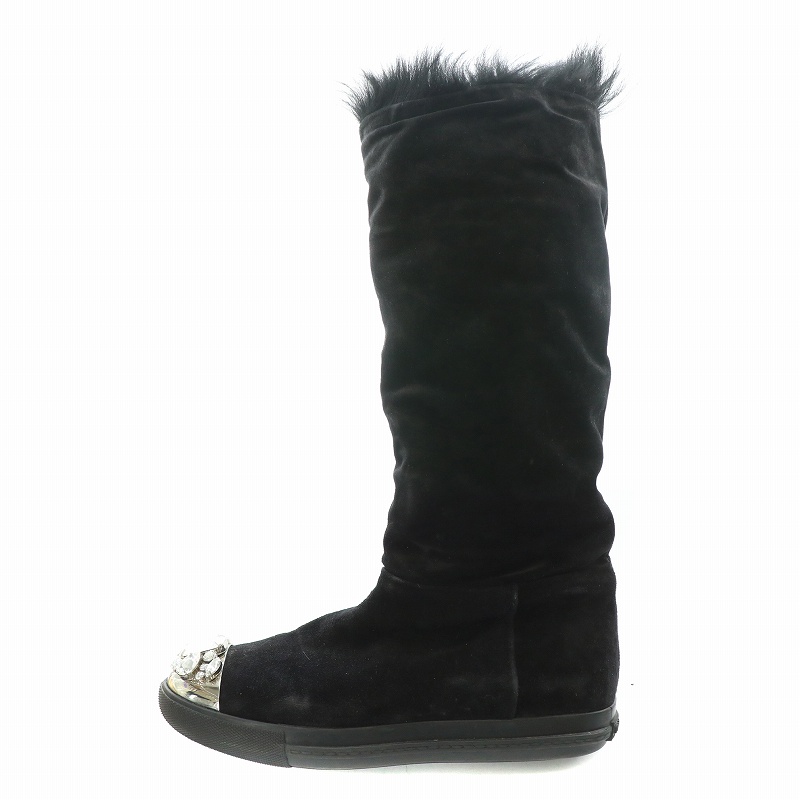 ミュウミュウ miumiu ムートンブーツ ロングブーツ 厚底 スエード