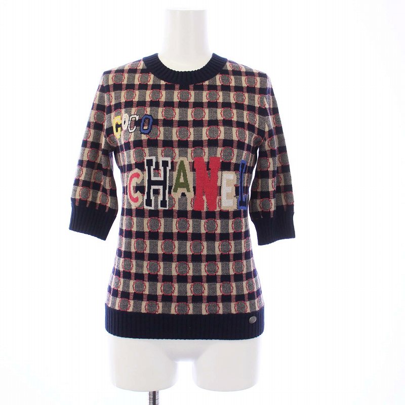 シャネル CHANEL 21年モデル ニット セーター 半袖 クルーネック ロゴ