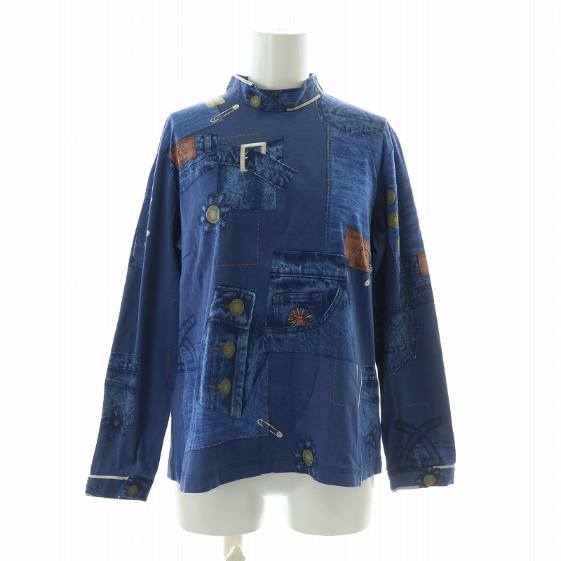 LEONARD - レオナール SPORT カットソー 長袖 ハイネック ストレッチ デニム風 青 レオナール LEONARD SPORT カットソー 長袖 ハイネック