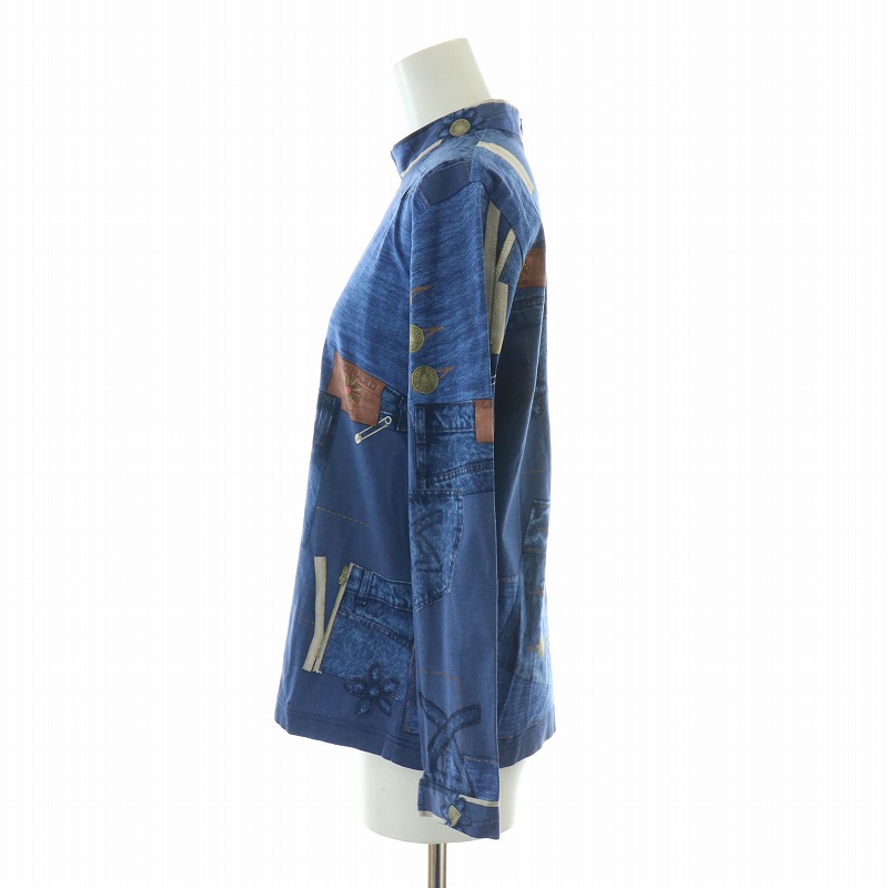 LEONARD - レオナール SPORT カットソー 長袖 ハイネック ストレッチ デニム風 青 レオナール LEONARD SPORT カットソー 長袖 ハイネック