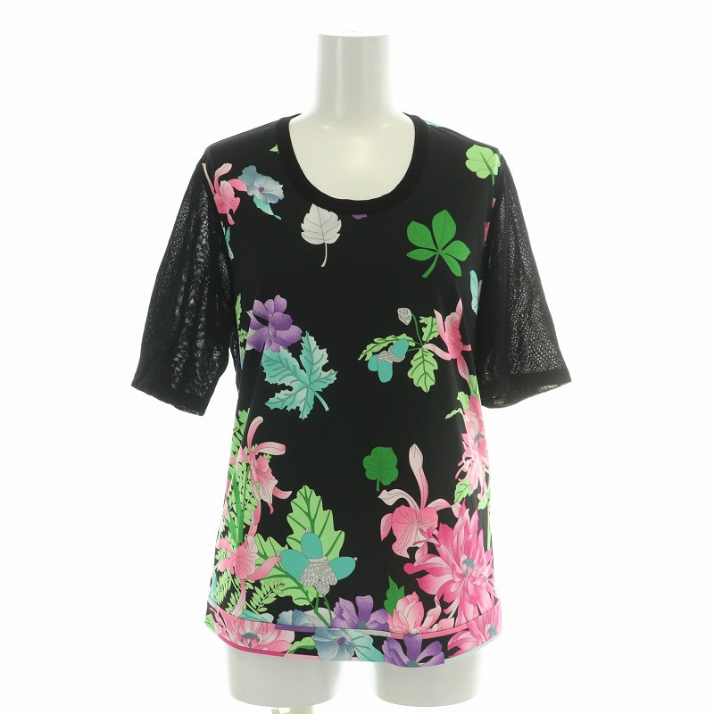 レオナール LEONARD カットソー ニット 半袖 Uネック 切替 ストレッチ  