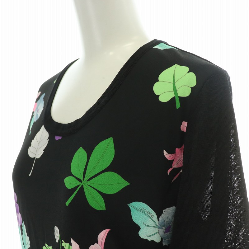 レオナール LEONARD カットソー ニット 半袖 Uネック 切替 ストレッチ  