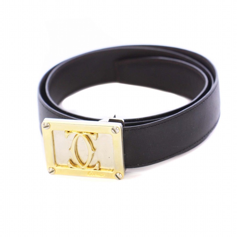 カルティエ Cartier ダブルC レザーベルト 革ベルト 黒 ブラック 楽天