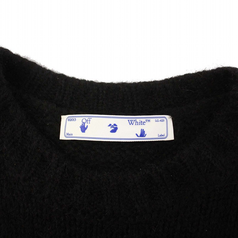 オフホワイト OFF WHITE 21AW インターシャ ニット セーター 長袖 アルパカ混 38 黒 OWHE036E20KNI003 /KH レディース オフホワイト OFF WHITE 21AW インターシャ ニット セーター