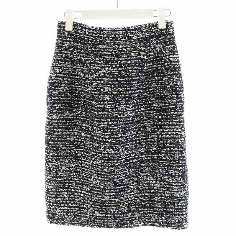 【中古】ルネ Rene 24SS タイトスカート ひざ丈 ツイード コットン 34 S 紺 ネイビー 白 ホワイト /AN13 レディース ルネ Rene 24SS タイトスカート ひざ丈 ツイード コットン 34 S 紺
