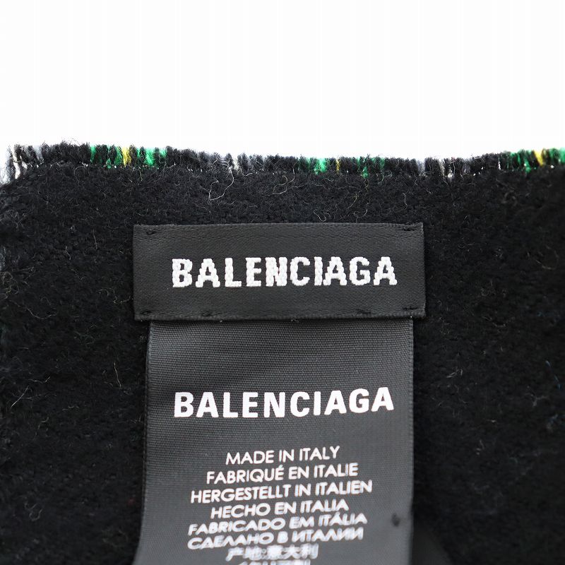 バレンシアガ BALENCIAGA マフラー フリンジ チェック柄 ロゴ ウール