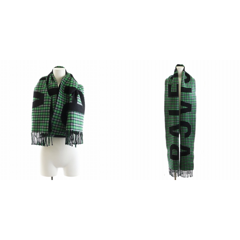 バレンシアガ BALENCIAGA マフラー フリンジ チェック柄 ロゴ ウール