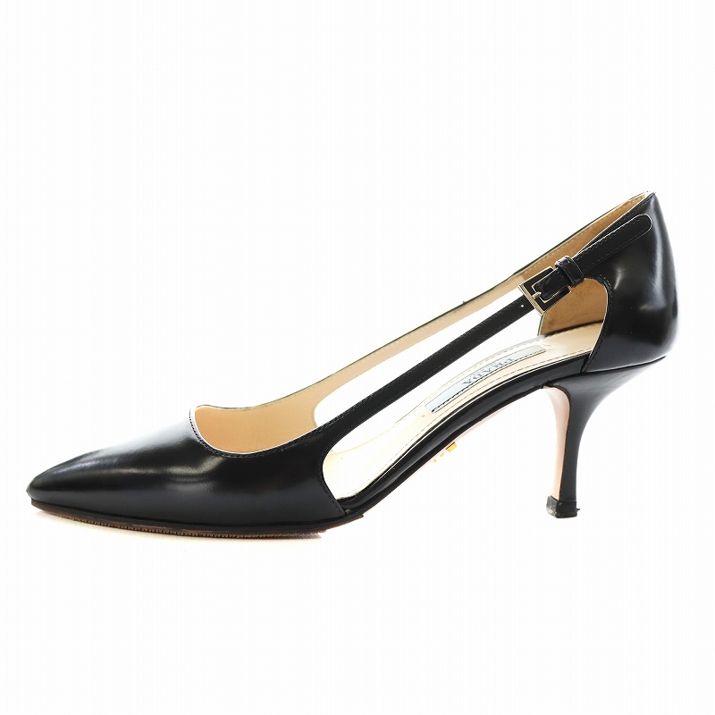 プラダ PRADA パンプス ポインテッドトゥ サイドカット ヒール レザー