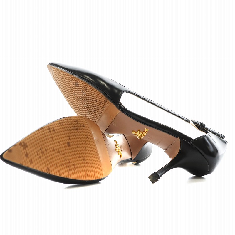 プラダ PRADA パンプス ポインテッドトゥ サイドカット ヒール レザー