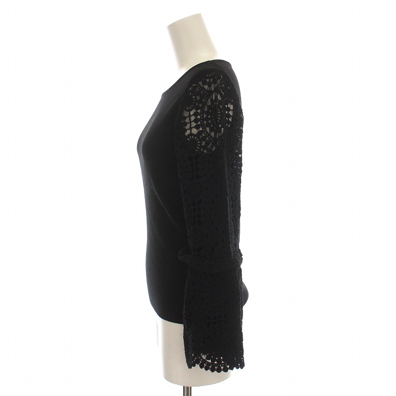 未使用品 ジェンヌ JENNE 24AW レーススリーブニットトップス カットソー 刺繍 長袖 S ブラック sks24aw-nt05 /YM レディース 未使用品 ジェンヌ JENNE 24AW レーススリーブニットトップス