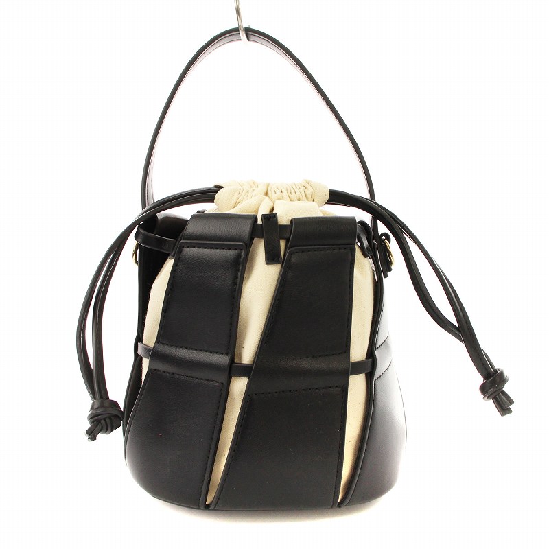ザラ ZARA ショルダーバッグ 巾着 レザー バイカラー 黒 白 /MM