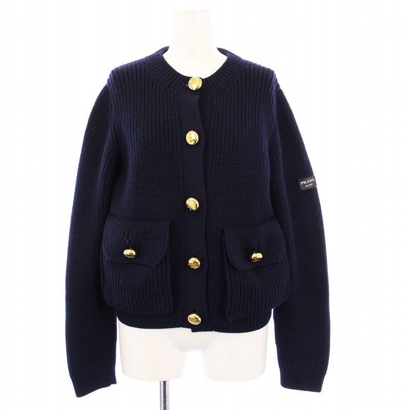 プラダ PRADA 23AW ニットカーディガン 長袖 ウール 36 ネイビー  