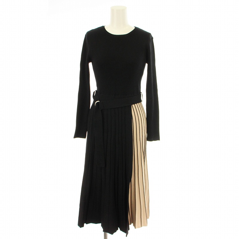 ジャスグリッティー ロングワンピース　ニットワンピース　未使用　ウエストベルト ジャスグリッティー JUSGLITTY ニットワンピース ロング 長袖 プリーツ