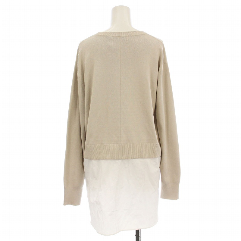 アイシービー iCB 24AW クロスコンビ ニットプルオーバー レイヤード シャツ カットソー 長袖 L グレージュ 白 アイシービー iCB 24AW クロスコンビ ニットプルオーバー