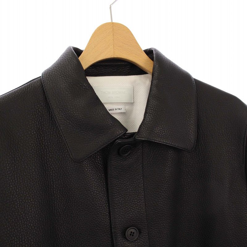 トム・ブラウン　レザージャケット ブラック トリコロール トム・ブラウンレザージャケット ブラック トリコロール