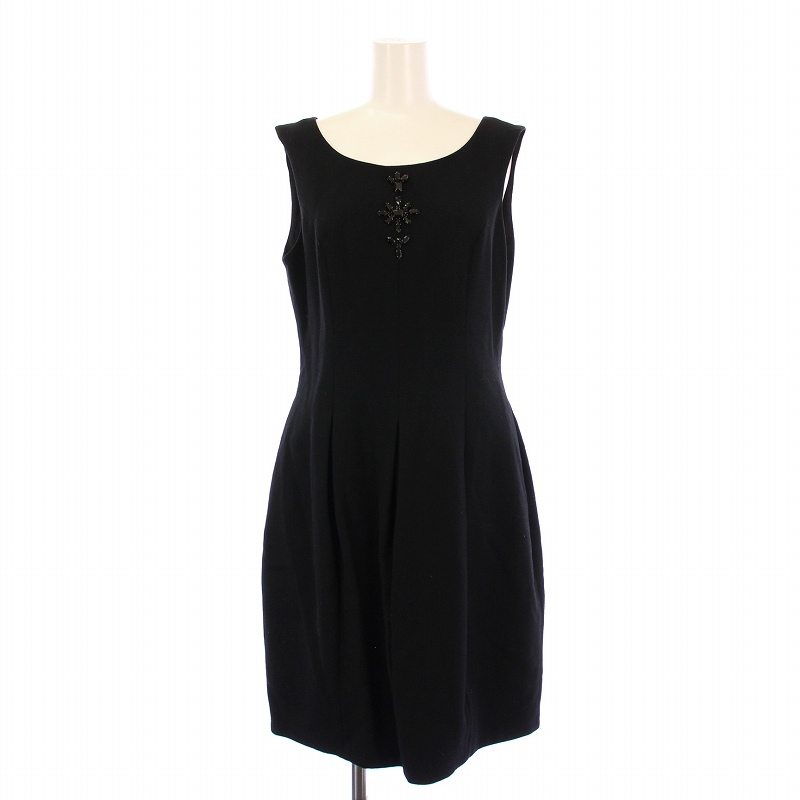 Rene ブラック ノースリーブ ひざ丈ワンピース 38 Rene ブラック ノースリーブ ひざ丈ワンピース 38