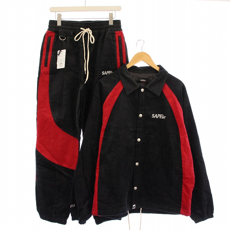 sapeur コーデュロイ トラックコーチジャケット 黒/赤 未使用品 サプール SAPEur CORDUROY TRACK COACH JACKET PANTS