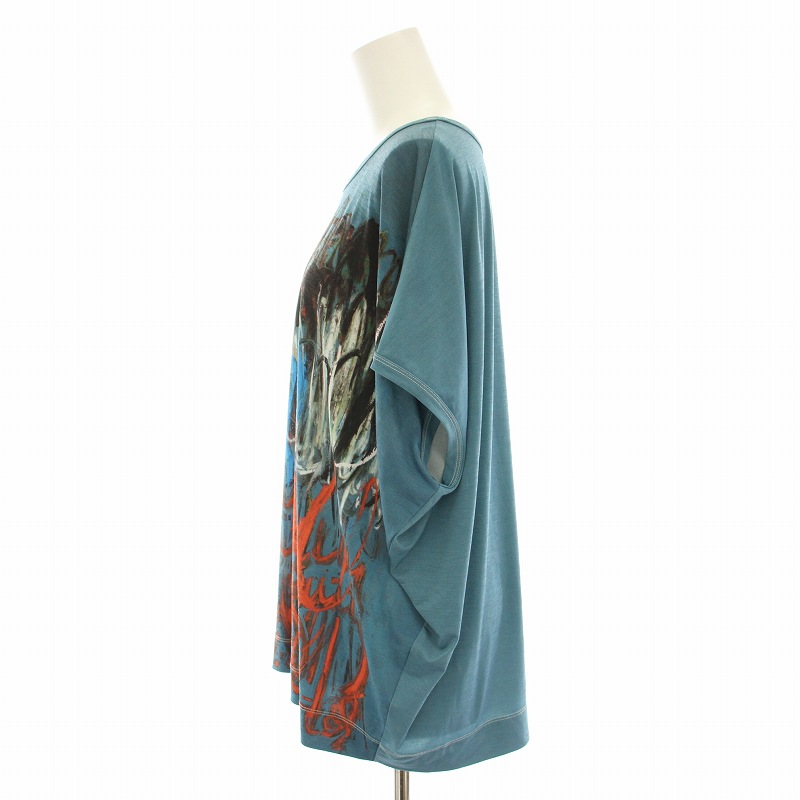TRUNK HIROKO KOSHINO イレギュラーヘムグラフィックTシャツ 幾何学柄ハイネックプルオーバー /日本製/洗える(チュニック