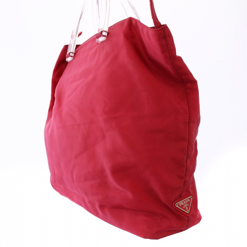 【中古】プラダ PRADA ハンドバッグ ナイロン クリアハンドル バイカラー ピンク /BB ■OH レディース プラダ PRADA ハンドバッグ ナイロン クリアハンドル バイカラー
