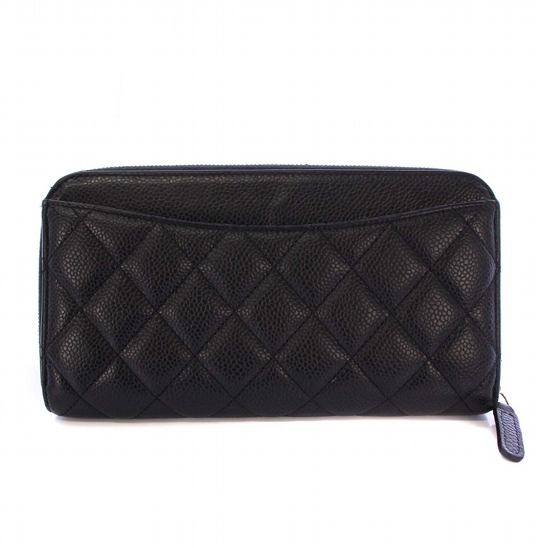 CHANEL 長財布 黒 レザー キャビアスキン　ココマーク シャネル 長財布 キャビアスキン ココマーク 型押し ブラック