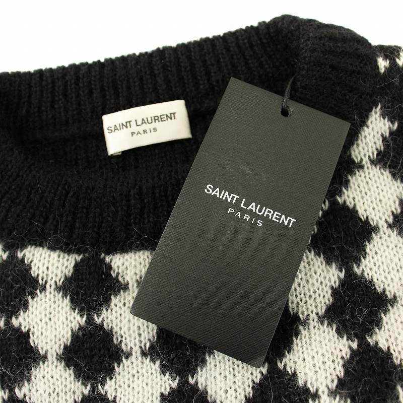 新品 イヴサンローラン アンサンブル ニット 長袖 チェック柄 金ボタンB603 未使用品 サンローラン パリ SAINT LAURENT PARIS 21AW ニット