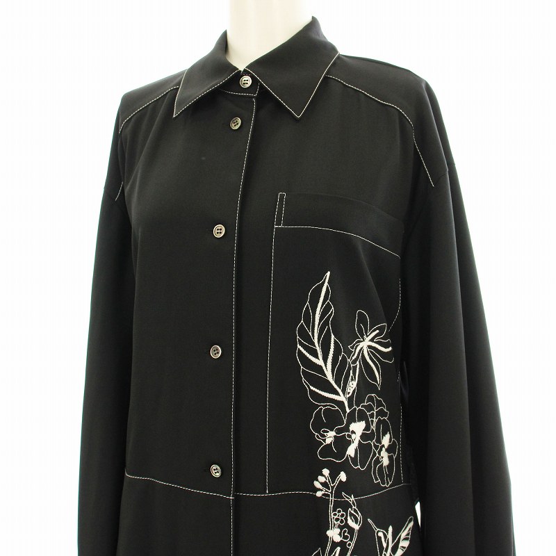 ADORE / 首元汚れ有/フラワーバード刺繍シャツワンピース/38/ポリエステル/GRY/531-2140205 未使用品 アドーア ADORE 22SS フラワーバード刺繍シャツワンピース