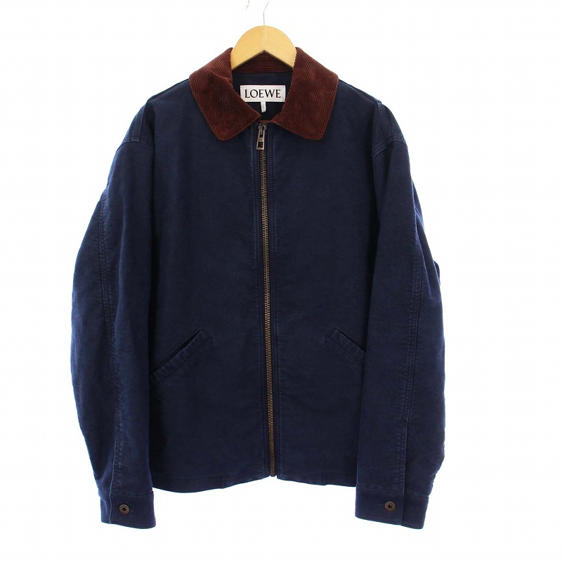 LOEWE ウールカシミヤレザーパッチジャケット ダークネイビー 48 LOEWE ウールカシミヤレザーパッチジャケット ダークネイビー 48