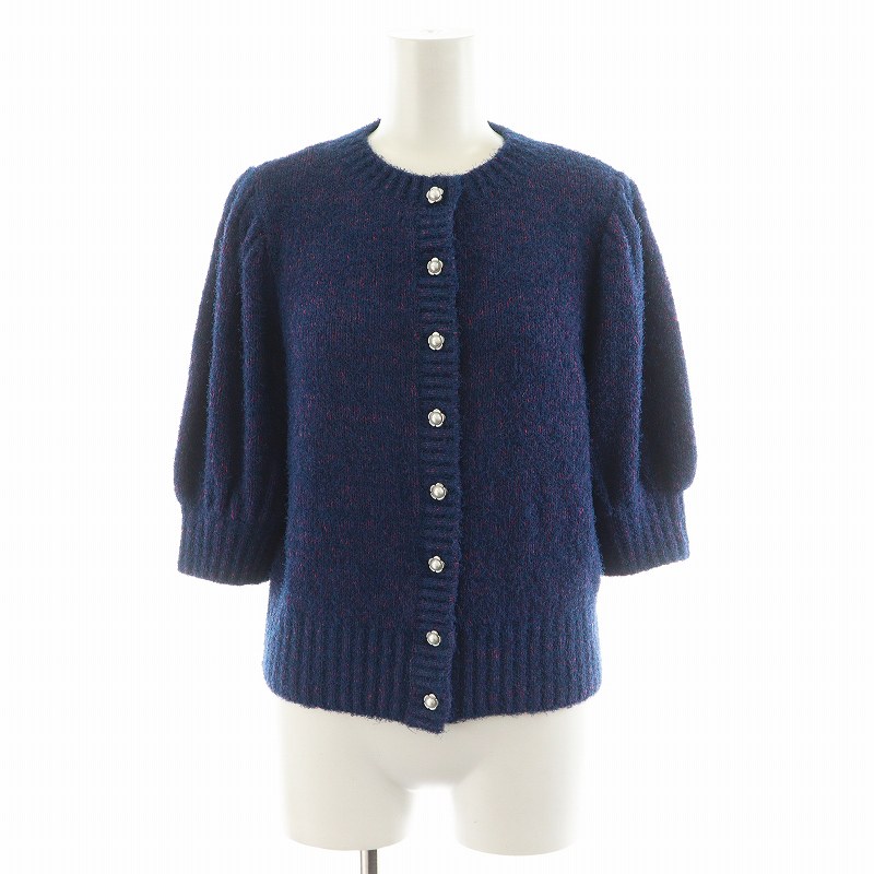 【中古】ルネ Rene 24年製 フラワーボタン ハーフスリーブ ニット カーディガン 7分袖 34 紺 ネイビー 6412620 ルネ Rene 24年製 フラワーボタン ハーフスリーブ ニット カーディガン