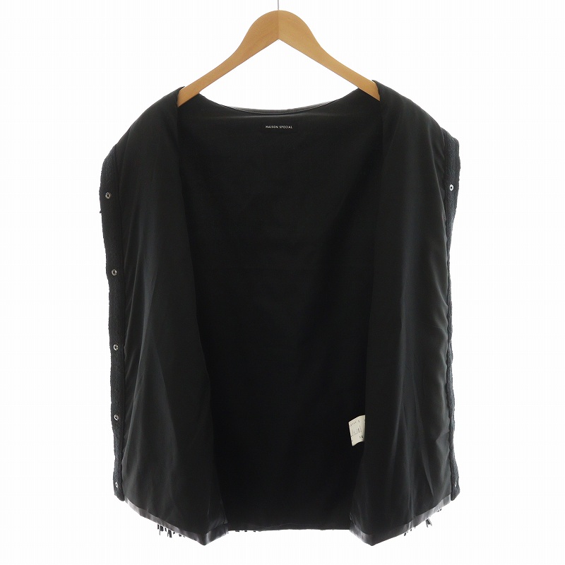 メゾンスペシャル MAISON SPECIAL 22SS ベスト フリンジ 切替 フェイクレザー F 黒 ブラック 21221115102 /AN28 レディース メゾンスペシャル MAISON SPECIAL 22SS ベスト フリンジ 切替