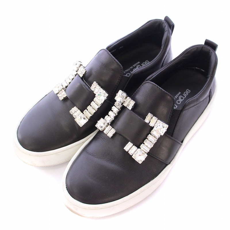 【セルジオロッシ】スリッポン　スニーカー クリスタルバックル　 黒　レザー　36 Sergio rossi Rossi セルジオロッシ スリッポン TWENTY SPORT