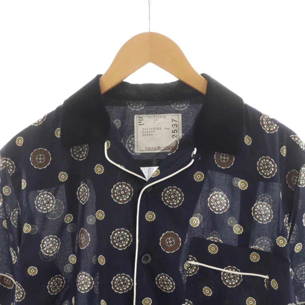 サカイ sacai 21ss Komon Print Shirt シャツ 半袖 総柄 1 紺 ネイビー