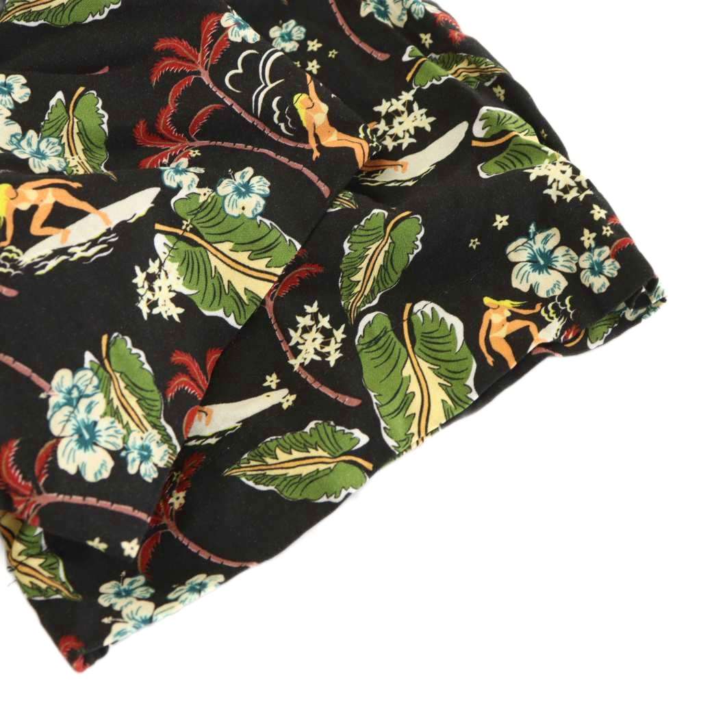 【中古】アーペーセー A.P.C. シャツワンピース 半袖 ひざ丈 アロハ柄 花柄 リボン付き 40 黒 ブラック アーペーセー A.P.C. シャツワンピース 半袖 ひざ丈 アロハ柄 花柄