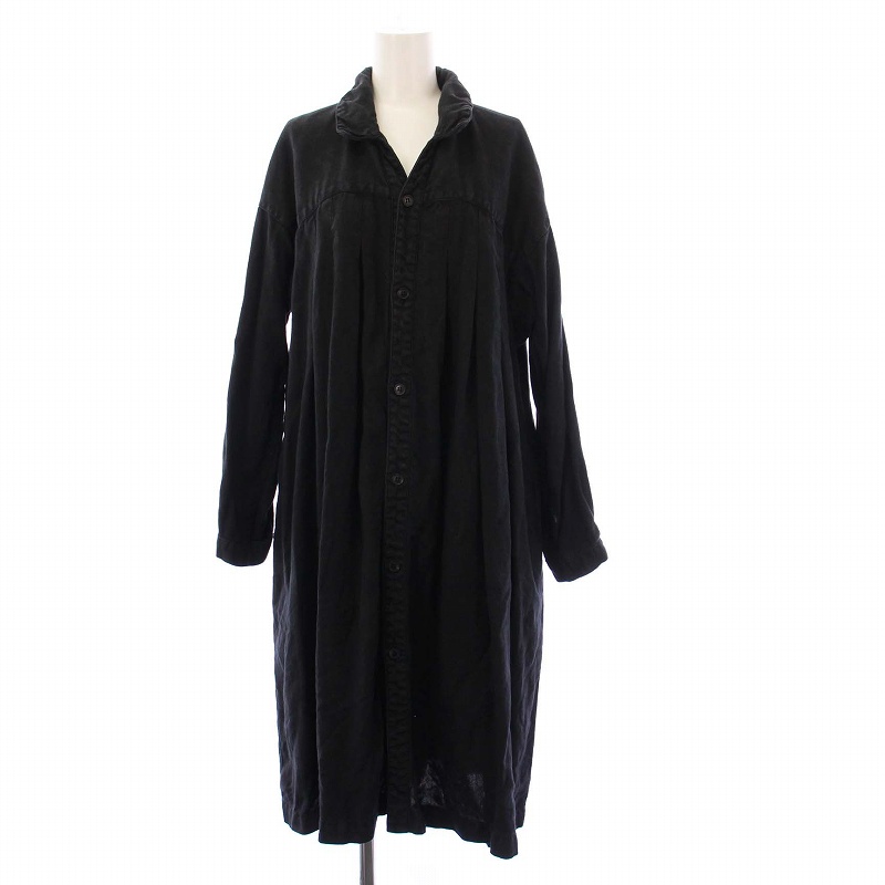 nest Robe リネンバンドカラーギャザーロングシャツワンピース