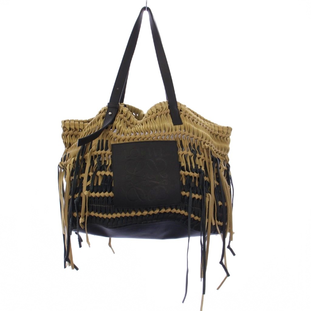 【中古】ロエベ LOEWE BOLSO WOVEN トートバッグ ショルダーバッグ レザー スエード ベージュ ブラック レディース ロエベ LOEWE BOLSO WOVEN トートバッグ ショルダーバッグ レザー