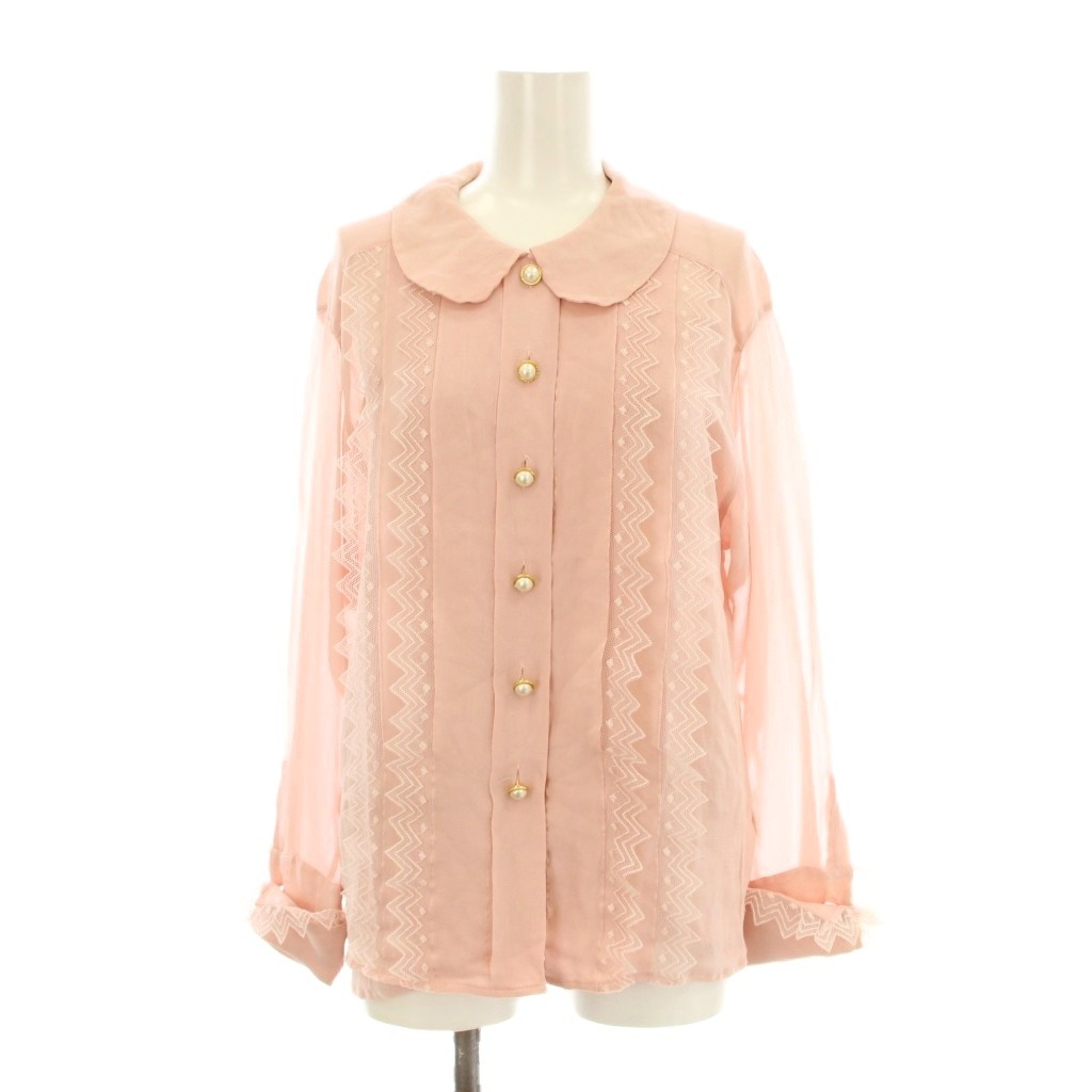 シャネル ピンク ベージュ サテン シルク 長袖シャツ ゴールドボタン シャネル ピンク ベージュ サテン シルク 長袖シャツ ゴールドボタン