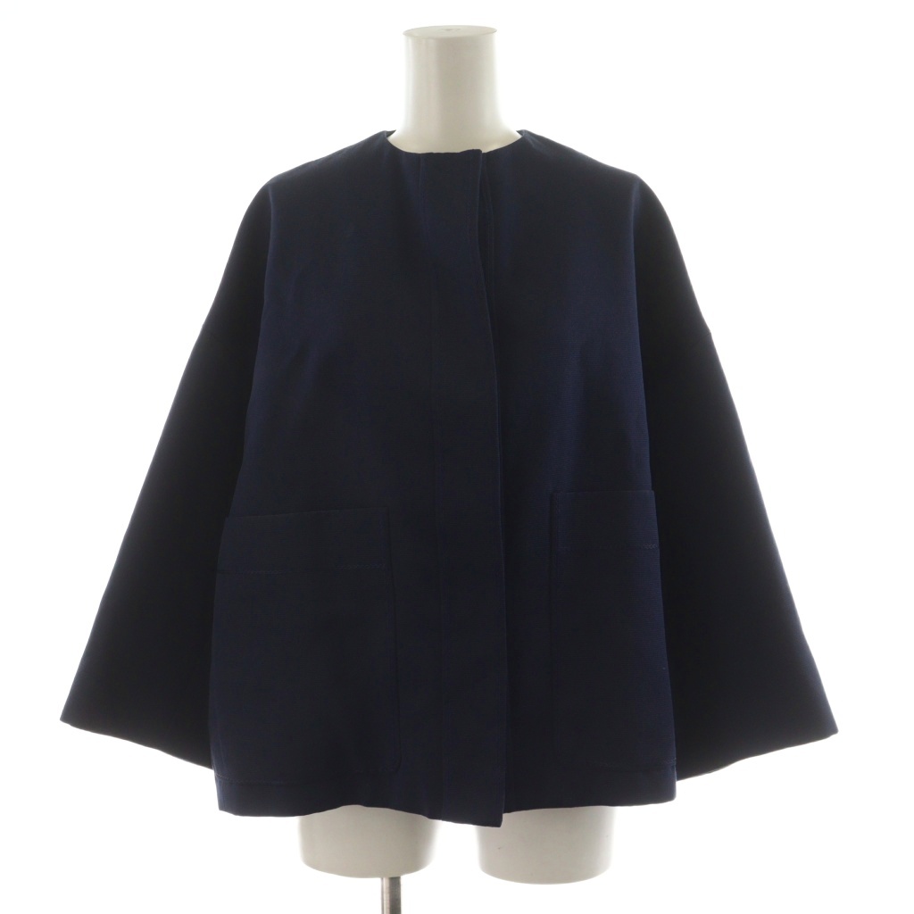 【中古】ドゥロワー Drawer グログラン ノーカラージャケット 絹 シルク混 36 紺 ネイビー 6522-299-0540 ドゥロワー Drawer グログラン ノーカラージャケット 絹 シルク混 36