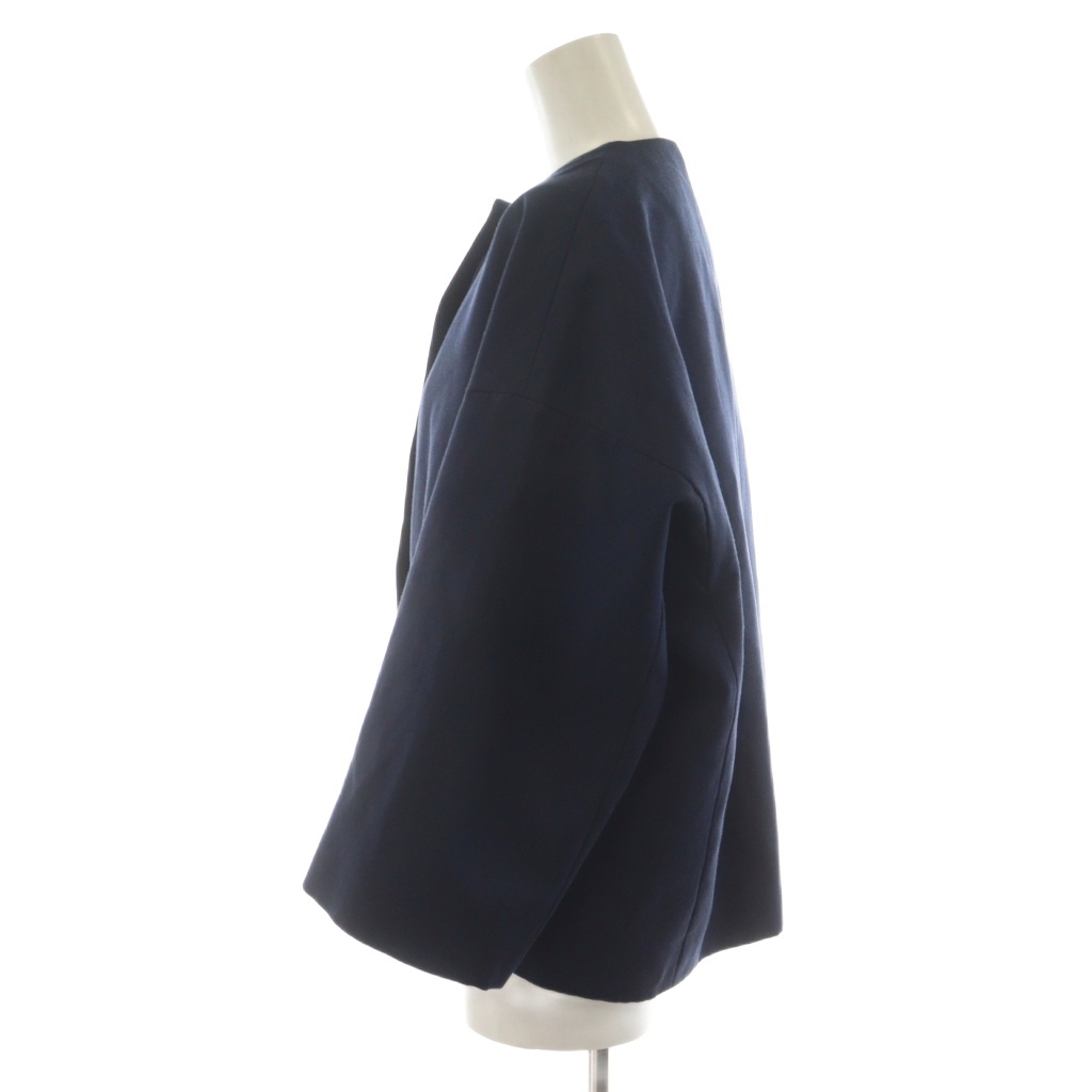 ドゥロワー Drawer グログラン ノーカラージャケット 絹 シルク混 36