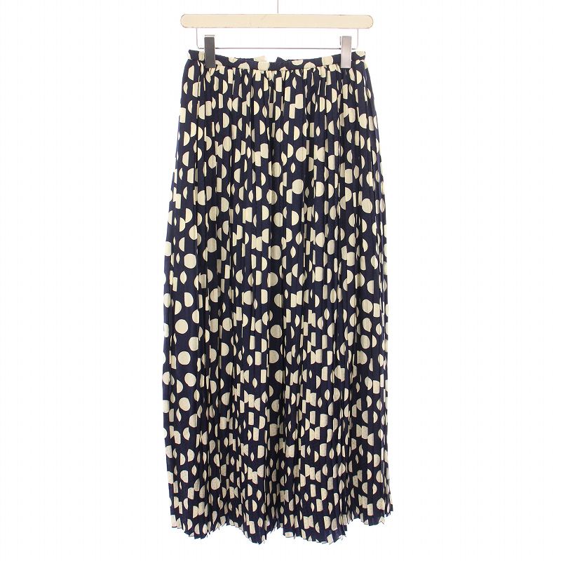 【クリーニング済】ドゥロワー 総柄ロングフレアスカート M コットンシルク ドゥロワー Drawer ドットプリーツスカート フレア マキシ ロング