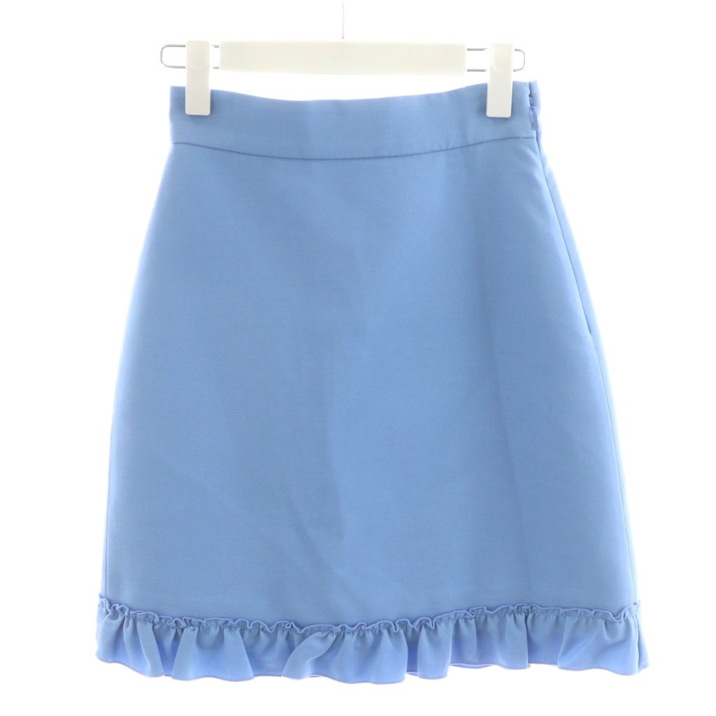 グッチ GUCCI フレアスカート ひざ丈 フリル シルク 絹 36 水色 ライト