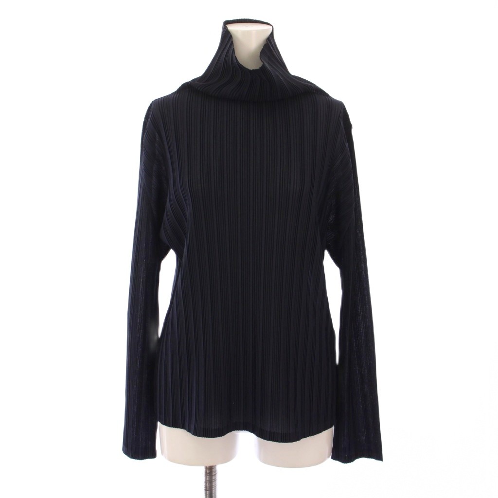 プリーツプリーズ　3 タートル 長袖 チュニック トップス カットソー イッセイミヤケ プリーツプリーズ 黒 タートル長袖 チュニック サイズ3