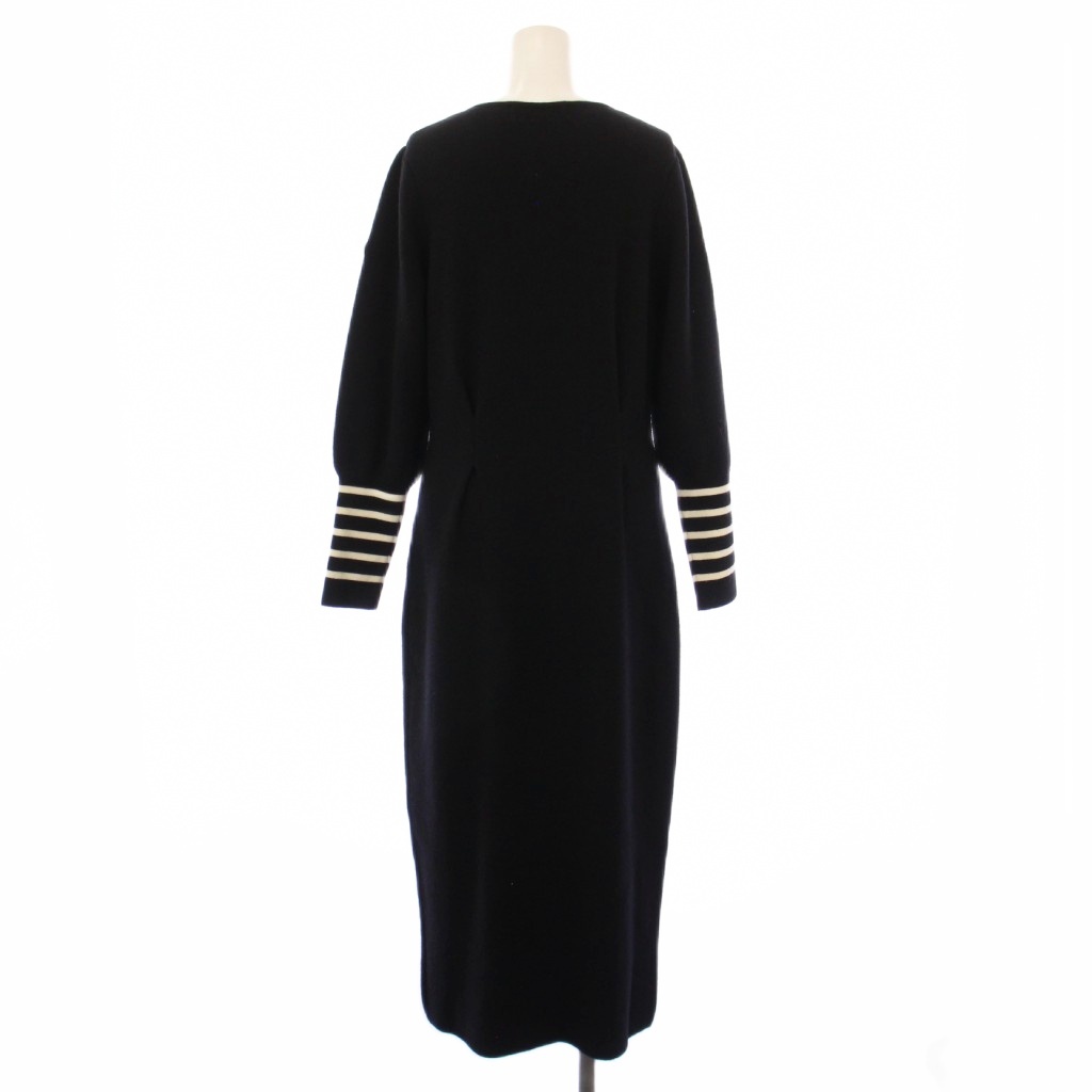 BORDERS at BALCONY ウールワンピース 七分袖 ストライプ36