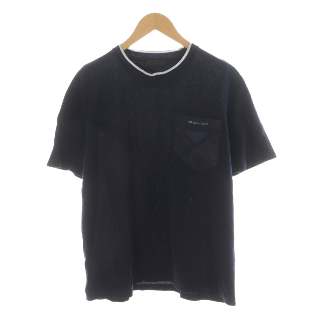 【中古】プラダ PRADA トライアングルロゴ Tシャツ カットソー 半袖 クルーネック XL 紺 ネイビー UJN616 プラダ PRADA トライアングルロゴ Tシャツ カットソー 半袖 クルー