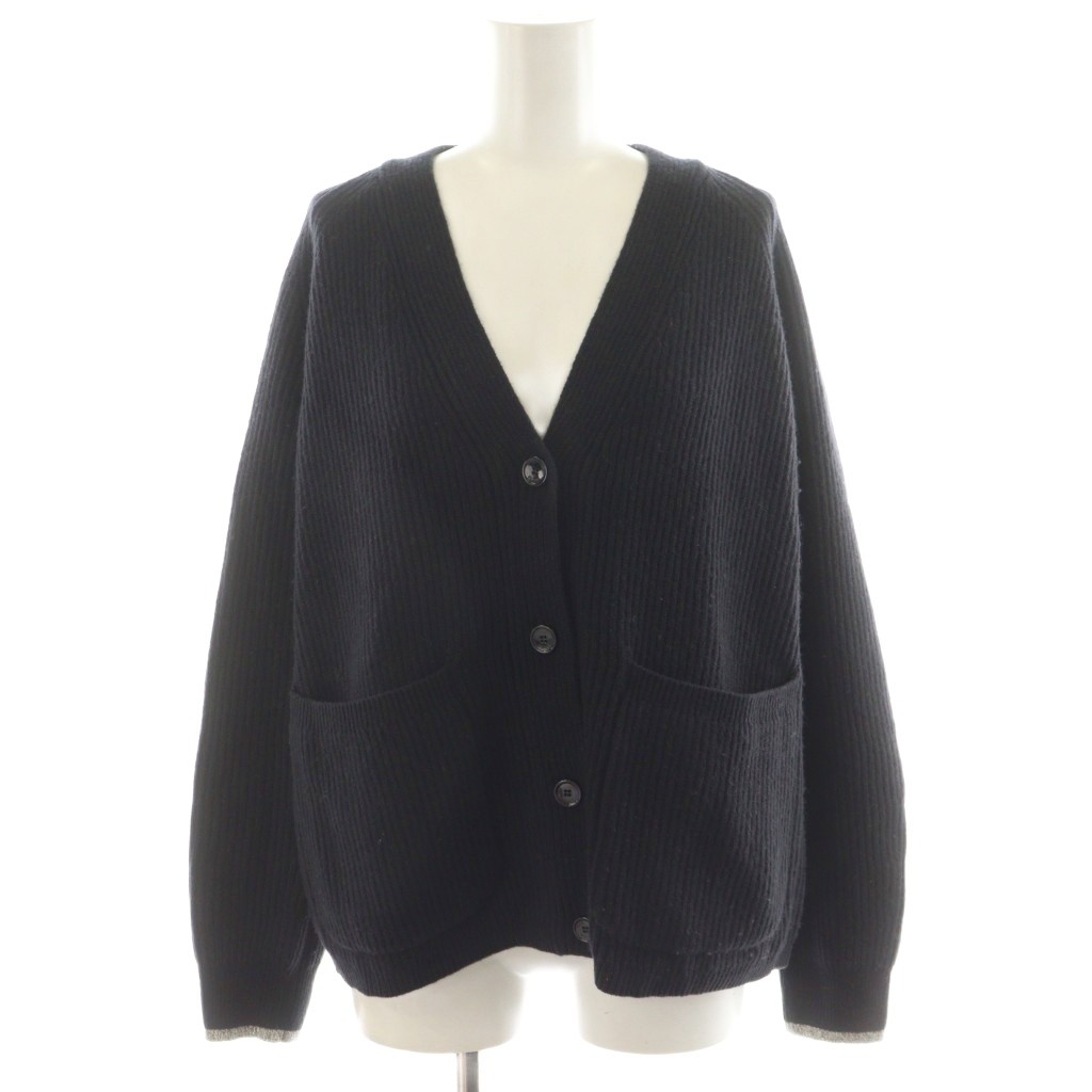 ドゥロワー Drawer 畔編み カーディガン リブ ウール カシミヤ混 1 黒  