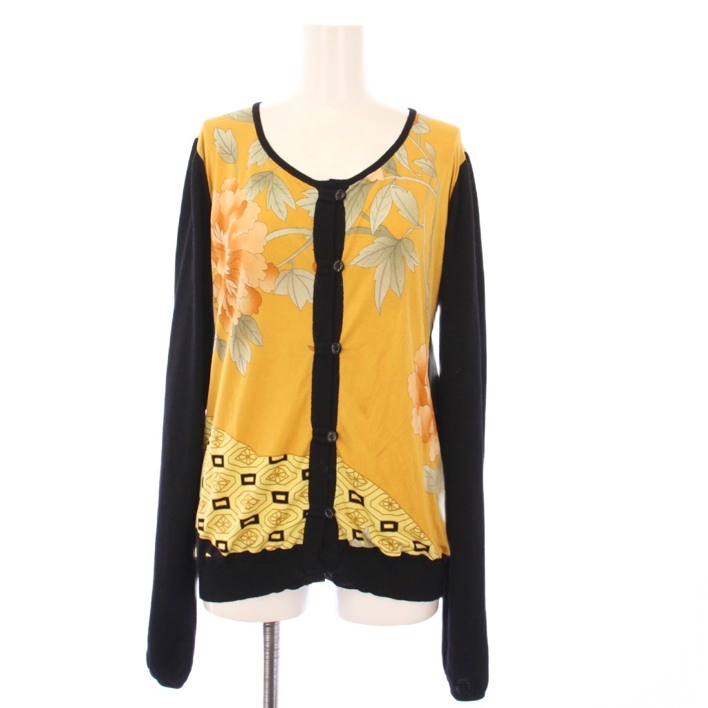 【中古】レオナール LEONARD PARIS ニットカーディガン 長袖 花柄 切替 シルク ウール 40 ブラック /KH レディース レオナール LEONARD PARIS ニットカーディガン 長袖 花柄 切替 シルク